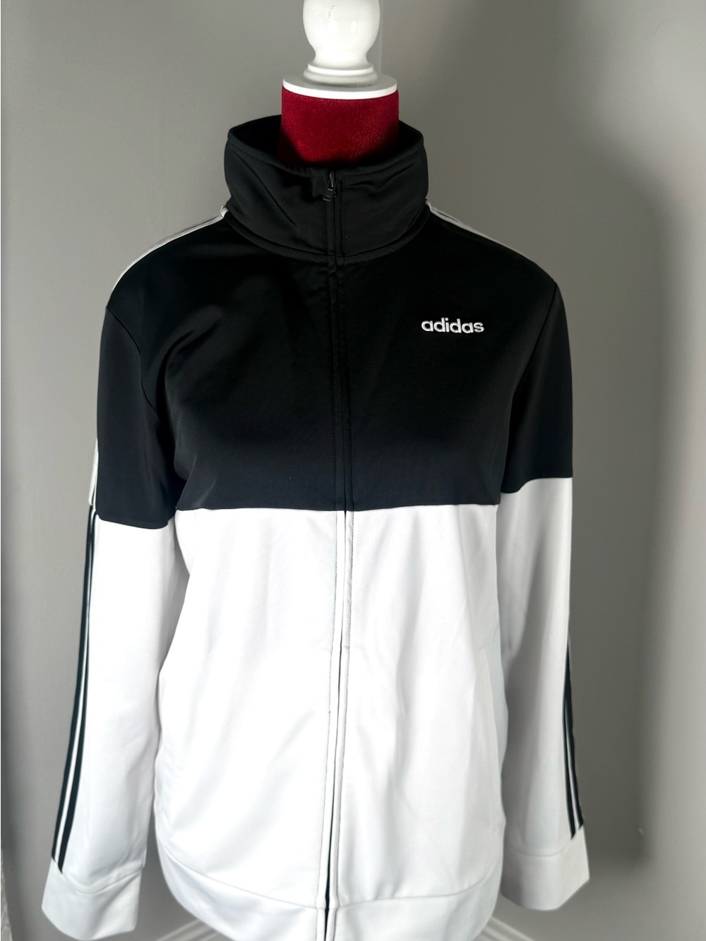 Adidas Women’s Large Black White Full Zip Track Jacket Athletic Activewear